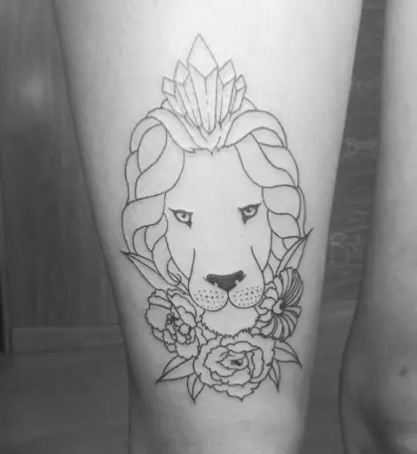 Lion Floral Leg Tattoo