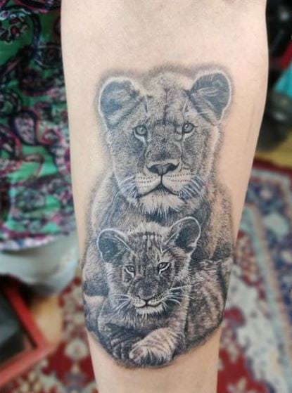 Lioness With Cub Tattoo