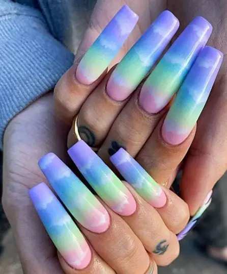 Long Cloudy Cotton Candy Nails