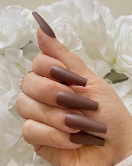 Long Matte Brown Nails