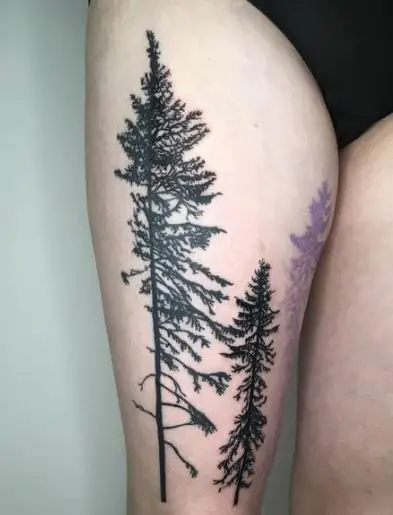 Cypress Tree Thigh Tattoo