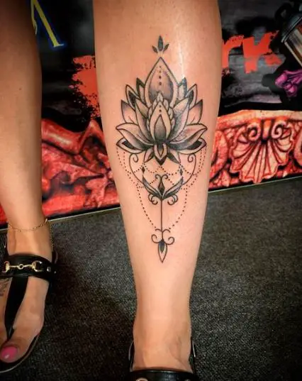 Mandala Lotus Leg Tattoo