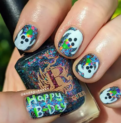 Marshmallow Ghostie Themed Birthday Nails