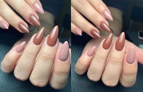 Matte and Glossy Light and Dark Brown Nails