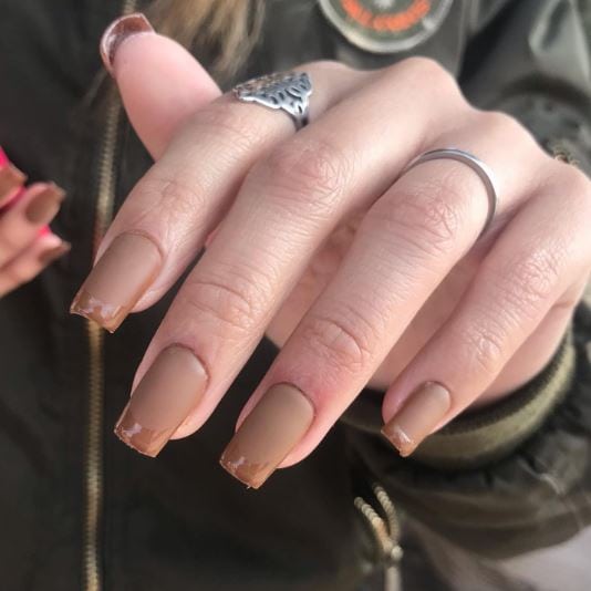 Matte and Glossy Tip Brown Nails