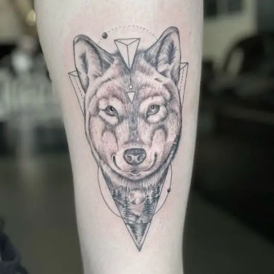 Nature Combined Wolf Tattoo