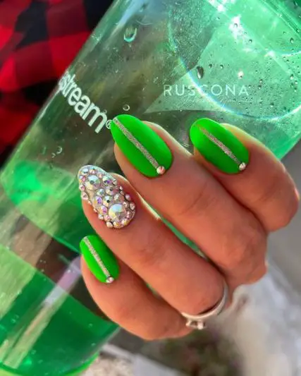 Neon Frog Green Swarovski Crystal Nails