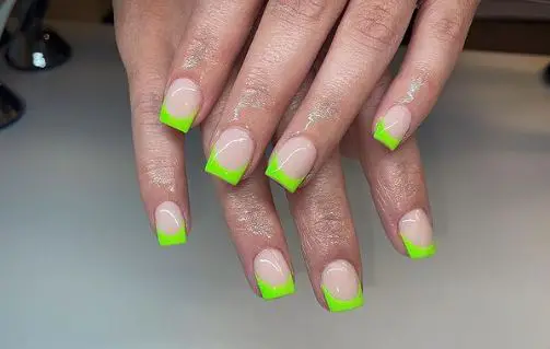 Neon Green Acrylic Overlay On Natural Nails