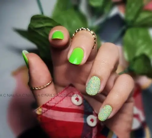 Neon Green Nails With Sugar Effect