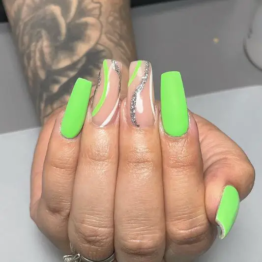 Neon Green With Silver Swirls