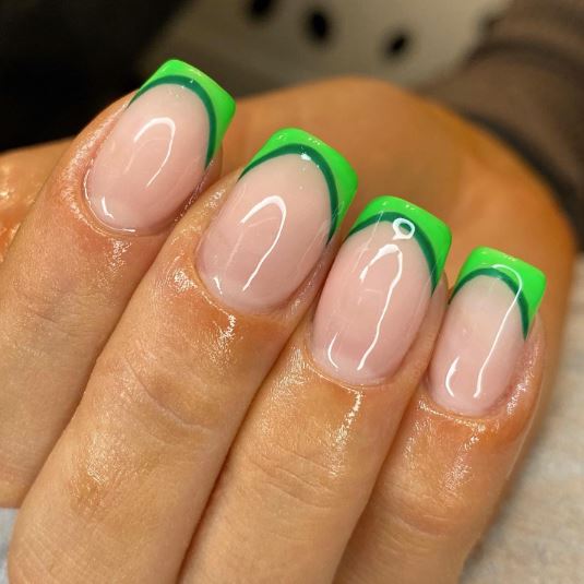 Neon and Dark Green French Tips