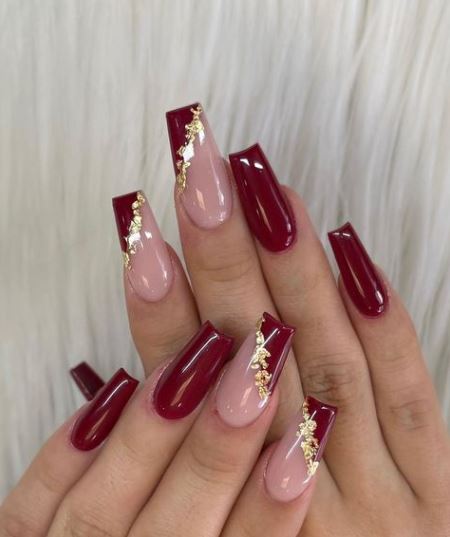 Nude Maroon Nail Art