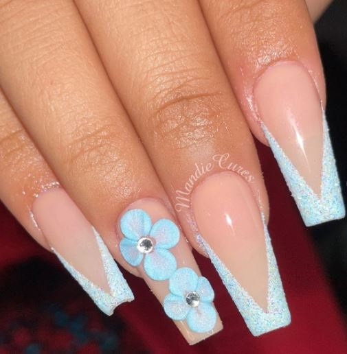 Nude Nails With Floral French Design