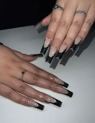 Nude and Black Prom Nails