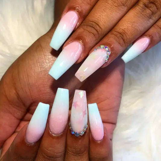 Ombre Cotton Candy Nails With Star Accent