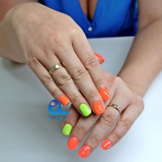 Orange and Neon Green Combo Nails