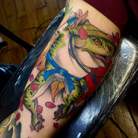 Oriental frog tattoo on the Leg