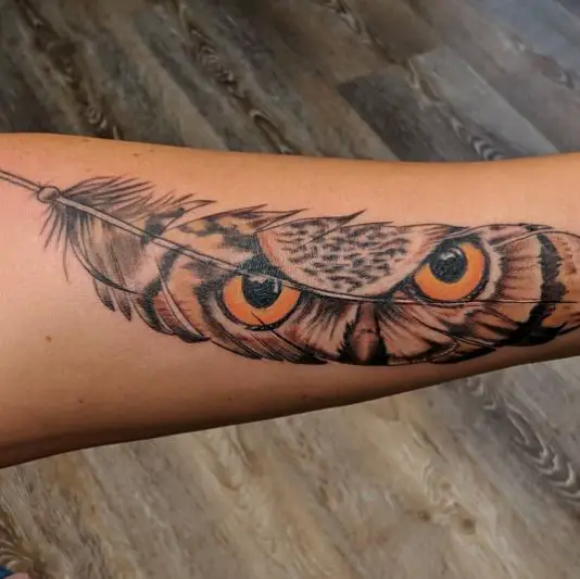 Owl Eyes Feather Tattoo