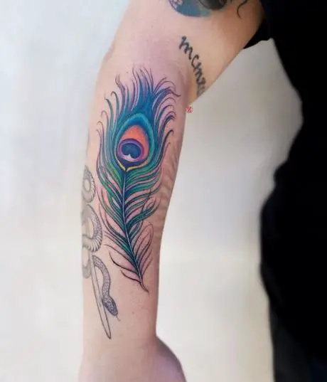 Blue Peacock Feather Tattoo