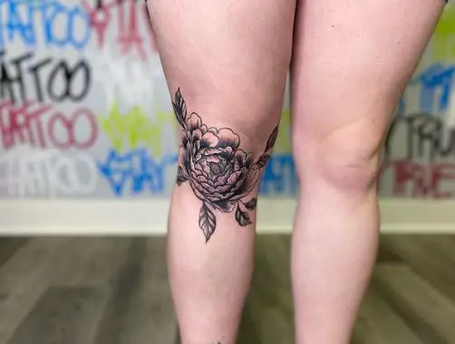 Peony Flower Knee Tattoo