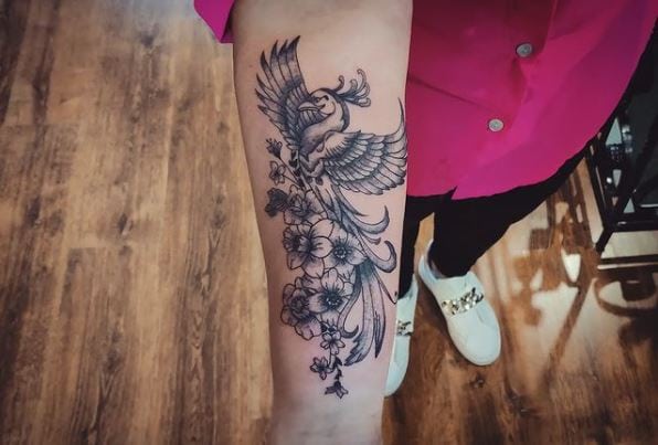Phoenix and Flowers Tattoo
