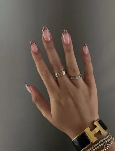 Pink Base and Light Brown Tips Nails