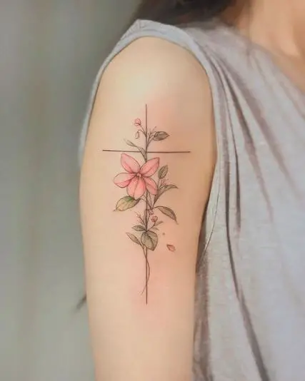 Pink Flower Cross Tattoo