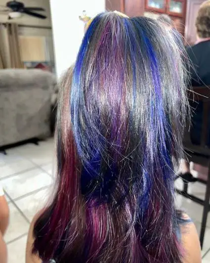 Pink and Blue Highlights For Dark Brown Hair