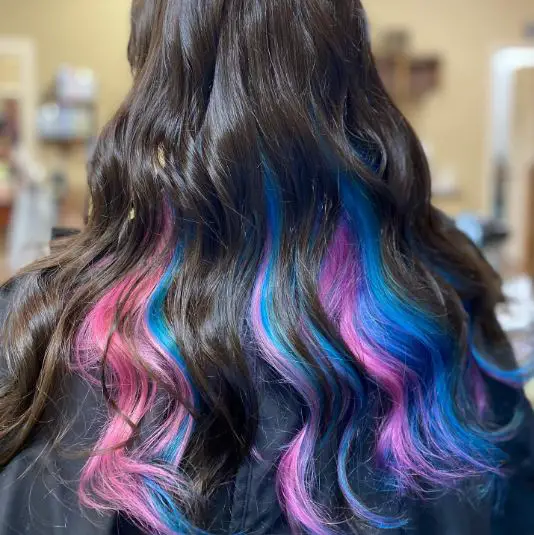 Pink and Blue Underlights For Wavy Hair