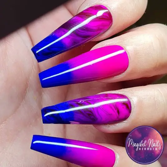Pink and Purple Ombre Marble Nails