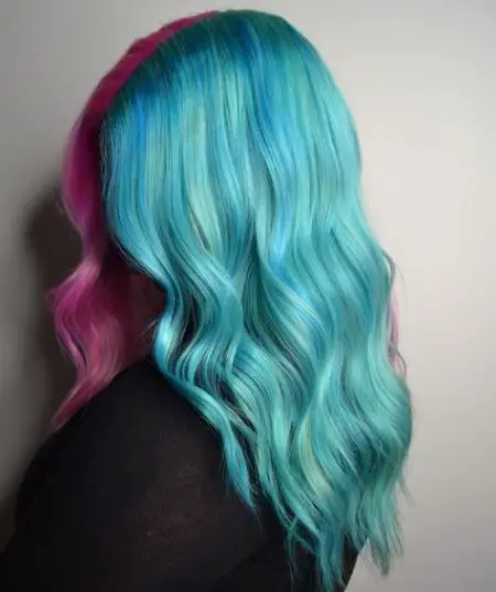 Pink and Turquoise Blue Ocean Wave Look Hair