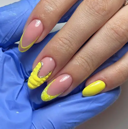Plain Nude Nail With Yellow Tips