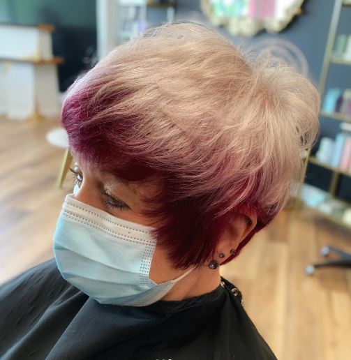 Platinum Blonde and Burgundy Colored Short Hair