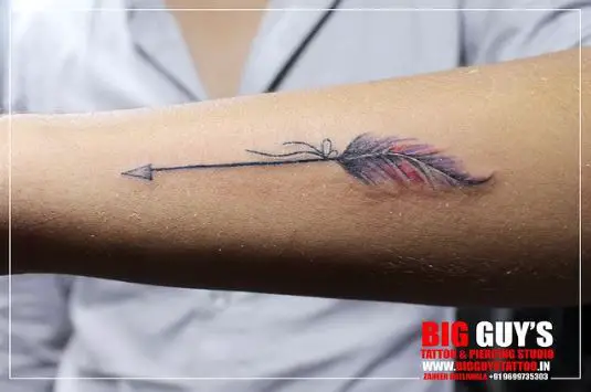 Purple Arrow with Feather Tattoo