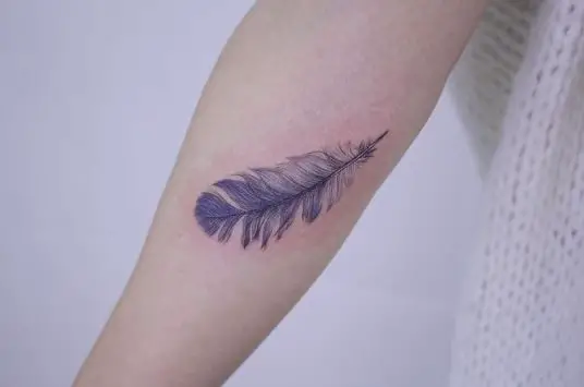 Purple Inked Single Feather Tattoo