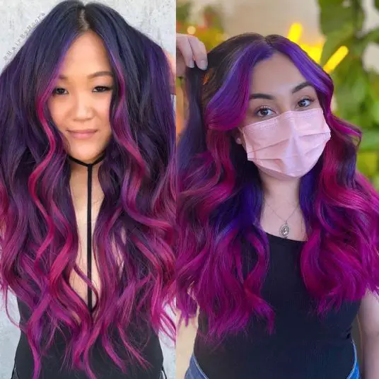Purple and Violet Money Pieces Hairstyle