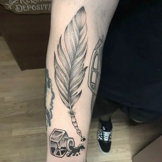Quill with Ink Bottle Tattoo Piece