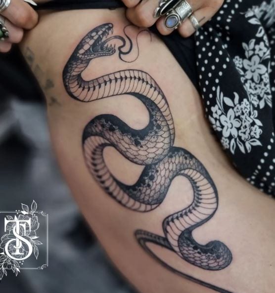 Black and Grey Dot Work Snake Tattoo