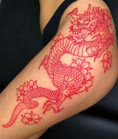 Red Dragon with Sakura Flowers