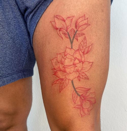 Red Magnolia Flower Tattoo