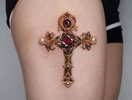 Red Point Gold Cross Tattoo