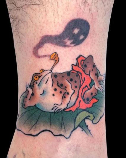Relaxed Frog Smoking Tattoo