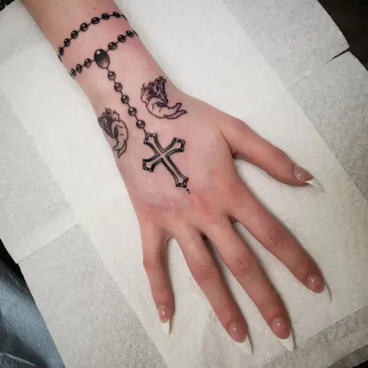 Rosary Cross with Angels Hand Piece