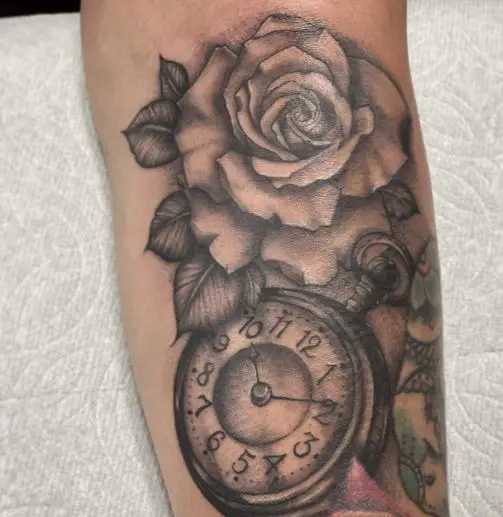 Rose and Clock Tattoo Piece