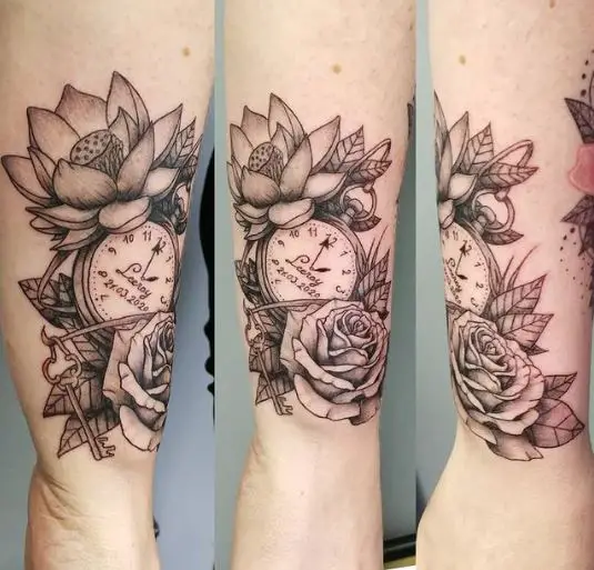 Rose and Lotus Flower with Pocket Watch