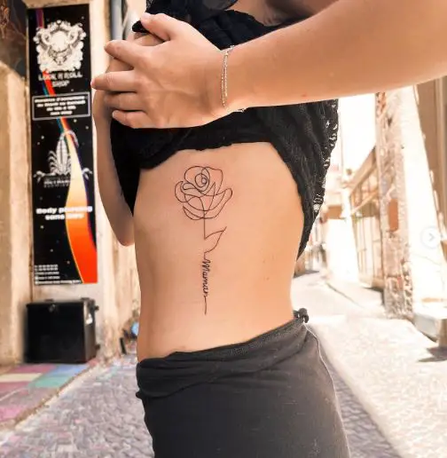 Rose with Text Stem Simple Tattoo