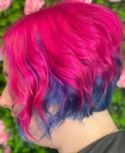 Short Dark Pink Hair with Blue Underlights
