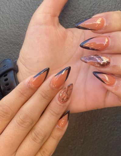 Short Stiletto Brown Nails