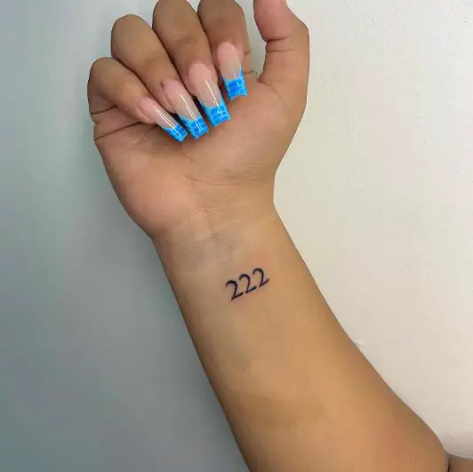 Simple 222 Micro Tattoo on the Wrist