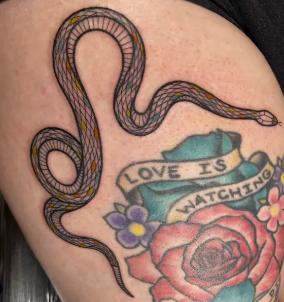 Snake Linework with Red Rose